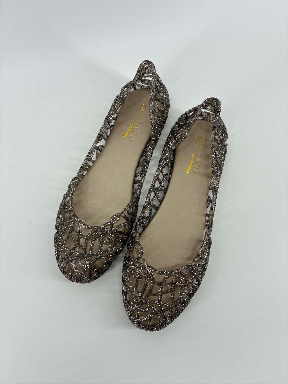 Glaze Metallic Silvery Lace Ballet Flats Jelly Cutout